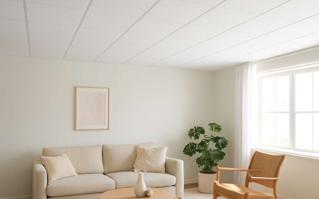 Instant upgrade: peel and stick ceiling tiles transform dull rooms.